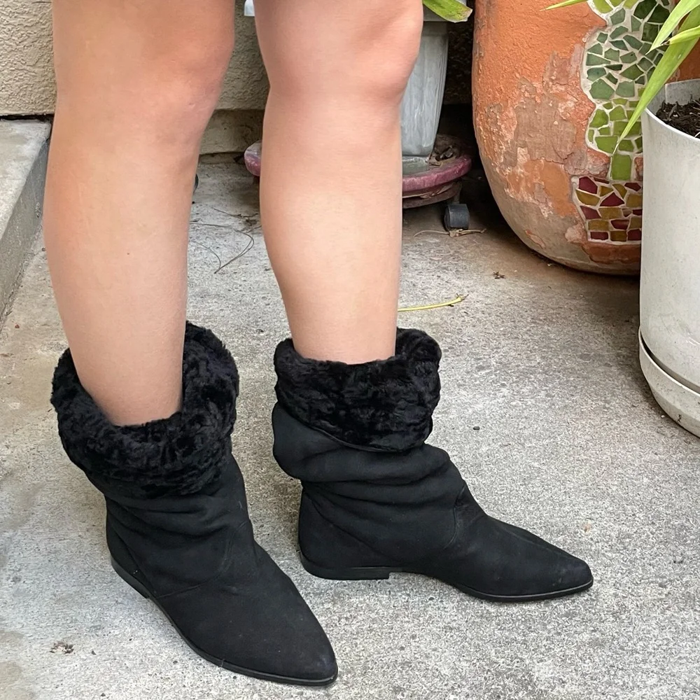 Vintage new black Paul Mayer shearling sheep leather and fur boots